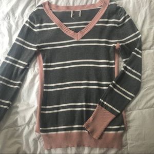 Striped grey and pink sweater